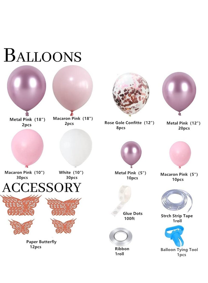 SYOSI Balloon Garland Arch Kit Include Butterfly Stickers Metal Pink White Balloons Rose Gold Confetti Balloon Arch Kit for Birthday Party Decoration Wedding Baby Shower Girls Women(102Pcs) - Image 2