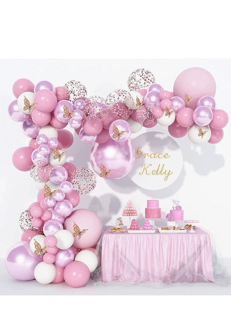 SYOSI Balloon Garland Arch Kit Include Butterfly Stickers Metal Pink White Balloons Rose Gold Confetti Balloon Arch Kit for Birthday Party Decoration Wedding Baby Shower Girls Women(102Pcs) - Image 3