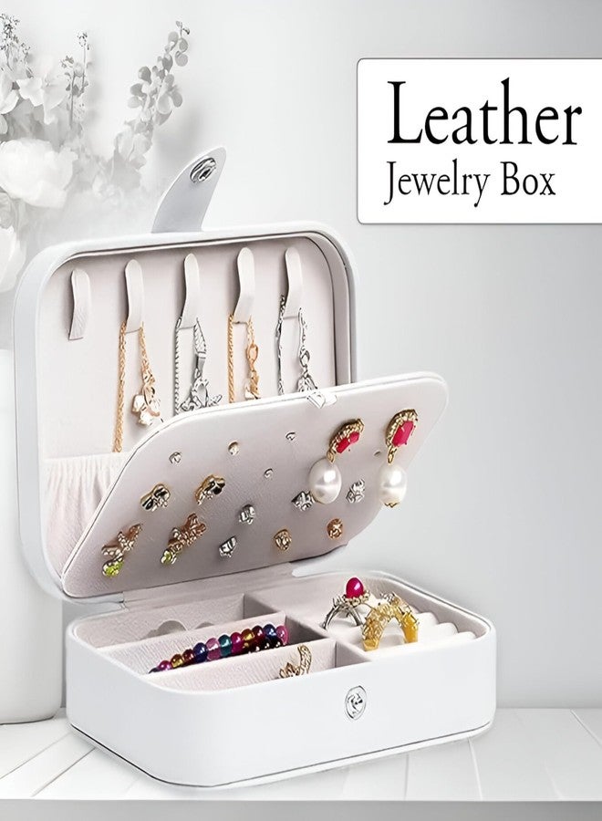 Sakuya PU Leather Jewellery Box for Earring Rings Necklace Jewellery Holder Organizer Case, Suitable for Rings, Earrings, Necklaces & Bracelet Organizer - Gifts for Girls Women - White Color - Image 3