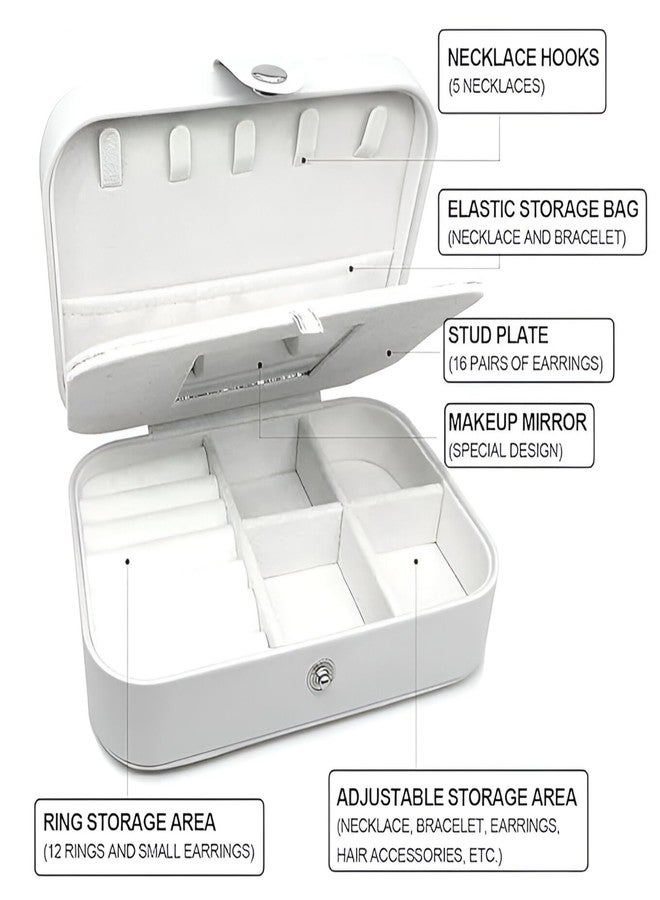 Sakuya PU Leather Jewellery Box for Earring Rings Necklace Jewellery Holder Organizer Case, Suitable for Rings, Earrings, Necklaces & Bracelet Organizer - Gifts for Girls Women - White Color - Image 4