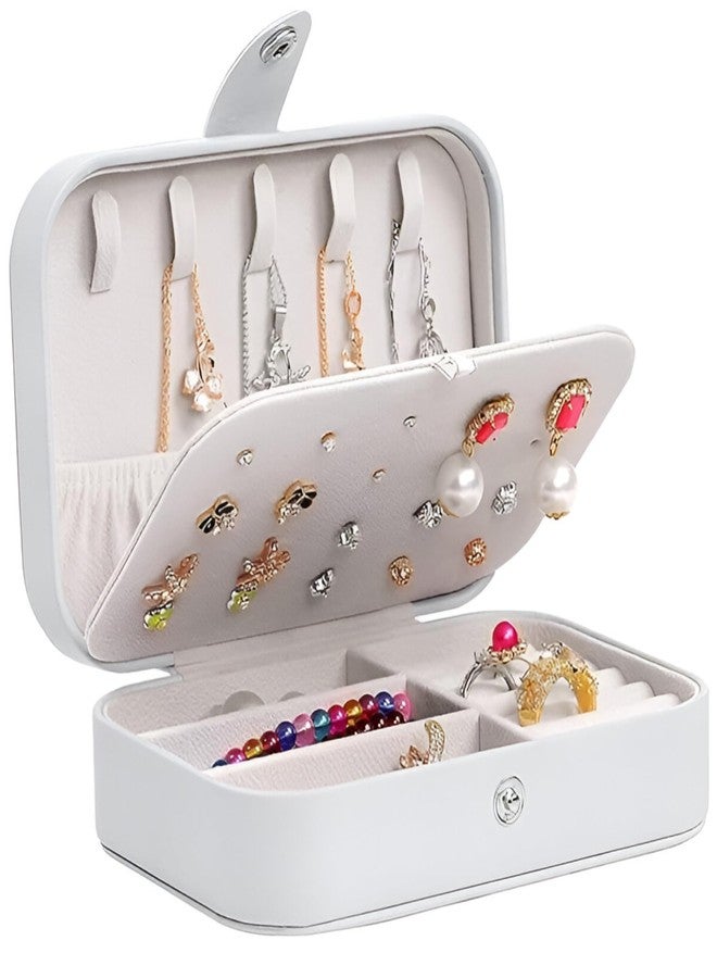 Sakuya PU Leather Jewellery Box for Earring Rings Necklace Jewellery Holder Organizer Case, Suitable for Rings, Earrings, Necklaces & Bracelet Organizer - Gifts for Girls Women - White Color - Image 1