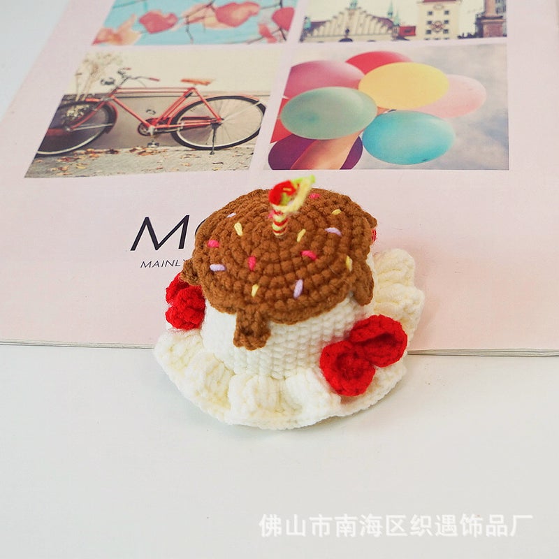 Generic Princess Sweet Birthday Yarn Hat Hairpin Handmade Chocolate cake hat (without hairpin)