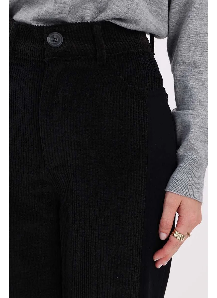 Allday Black-Fabric Mixed Trousers