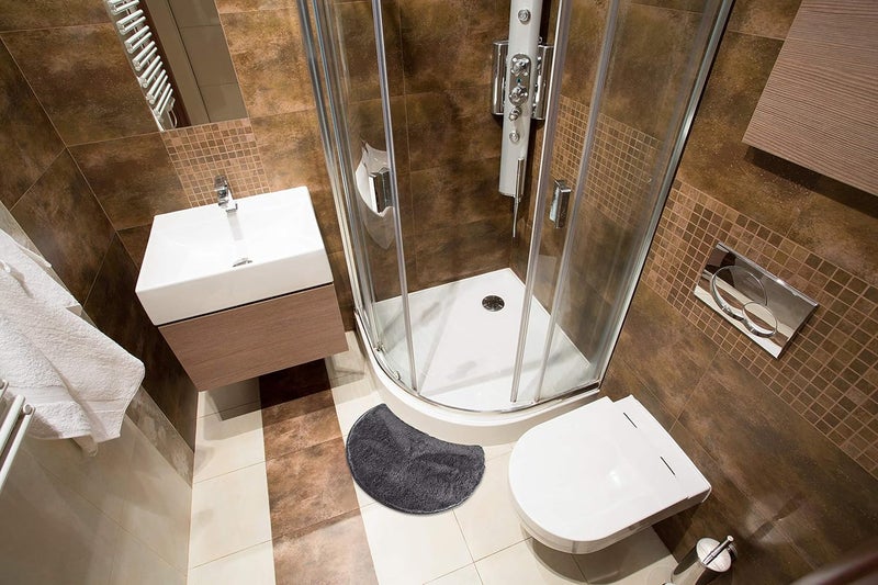 FLUFFY Bath Mat for Round Showers, Made of Microfiber, with Non-Slip Bottom (Crescent | Shower Radius 21 5/8 inch, Anthracite) - Image 2