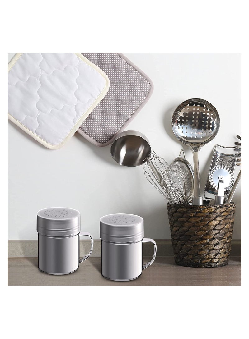 SYOSI Seasoning Bottle, Stainless Steel Dredge Shaker with Lid and Handle Salt and Pepper Shakers Seasoning Pepper Shaker Spice Condiment Shaker for Cooking Kitchen Baking Salt Candy 2 Pieces 345ml - Image 2