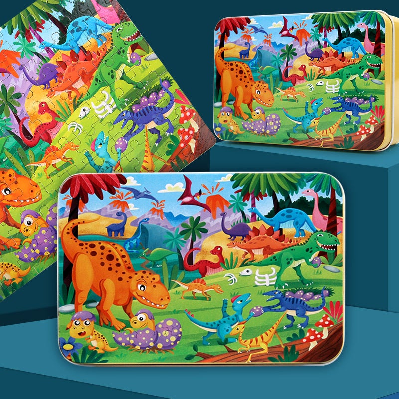Kindergarten Baby Enlightenment Gift 100 Pieces Iron Box Wooden Puzzle Children'S Educational Early Education Wooden Toys - Image 1