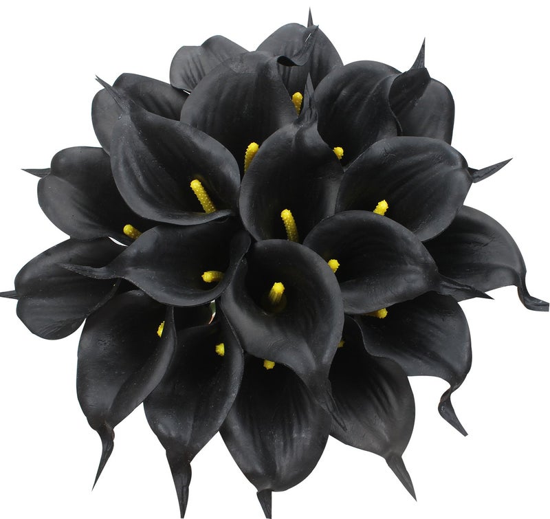 Duovlo 20pcs Calla Lily Bridal Wedding Bouquet Lataex Real Touch Artificial Flower Home Party Decor (Black) - Image 1