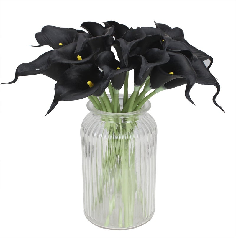 Duovlo 20pcs Calla Lily Bridal Wedding Bouquet Lataex Real Touch Artificial Flower Home Party Decor (Black) - Image 3