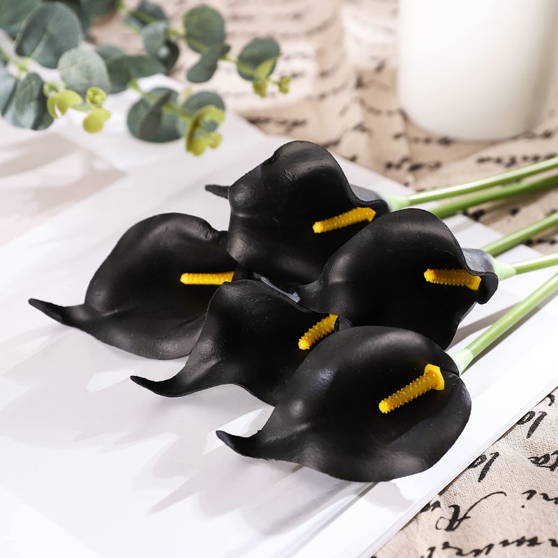 Duovlo 20pcs Calla Lily Bridal Wedding Bouquet Lataex Real Touch Artificial Flower Home Party Decor (Black) - Image 5