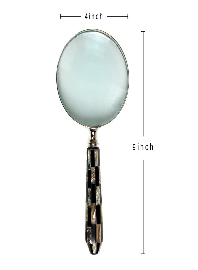 storeindya Store Indya Handheld Magnifier - Artistically Handcrafted Round Mother of Pearl Handle, Lightweight and Comfortable Grip, Classic Vintage Design, Great for Reading, 9" Length 4" Lens Diameter - Image 2