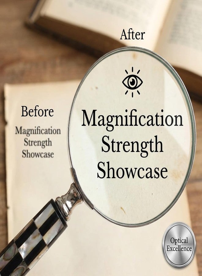 storeindya Store Indya Handheld Magnifier - Artistically Handcrafted Round Mother of Pearl Handle, Lightweight and Comfortable Grip, Classic Vintage Design, Great for Reading, 9" Length 4" Lens Diameter - Image 3