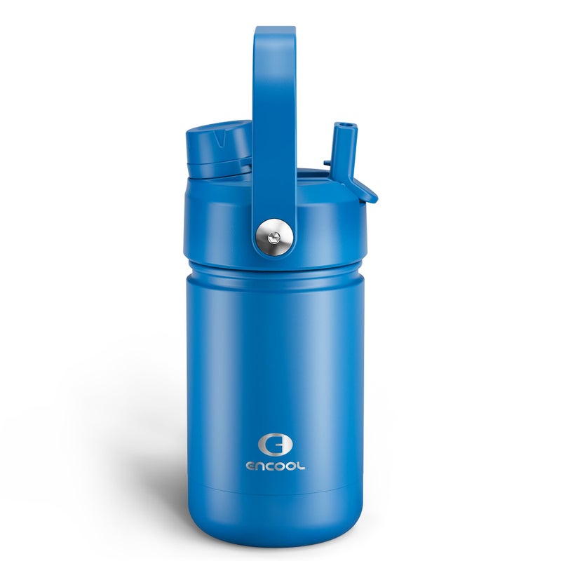 ENCOOL Kids Insulated Water Bottle with Straw - 12oz Stainless Steel Water Bottle with Dual Spouts, Leak-Proof, BPA-Free, Double Wall Vacuum Keeps Cold for 24 Hours for Sports, Travel, School (Celtic Blue) - Image 1