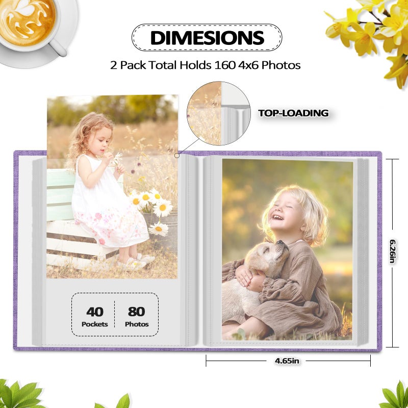 Popotop 2 Pack Photo Album 4x6 Pictures, Small Linen Slip-in Photo Albums Book for 80 Photos with 40 Pockets, Birthday Gifts for Women Mom Family Baby - Image 3