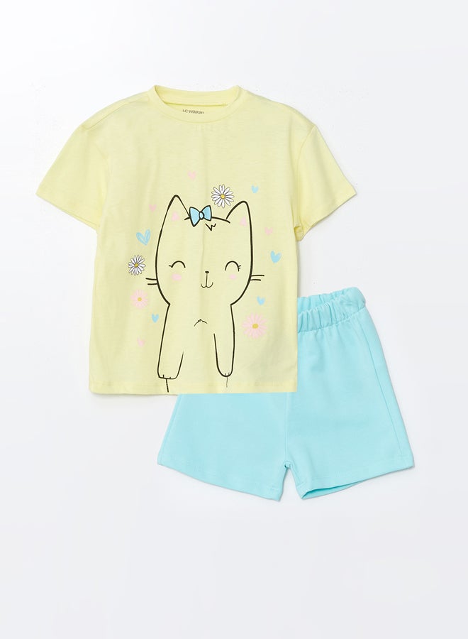LC WAIKIKI Baby Girls' Crew Neck Printed Top and Shorts 2-Piece Summer  Set  - Image 1
