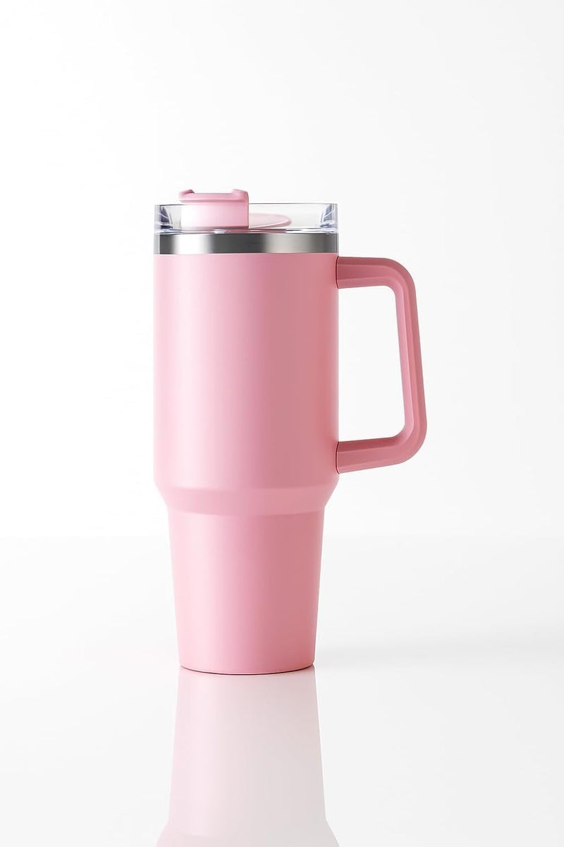 KRySt Stainless Steel Insulated Tumbler with Handle and Straw – Reusable Travel Mug for Hot and Cold Beverages, Double Wall Vacuum Cup for Office, Home, and Outdoor Use (Pink) - Image 3