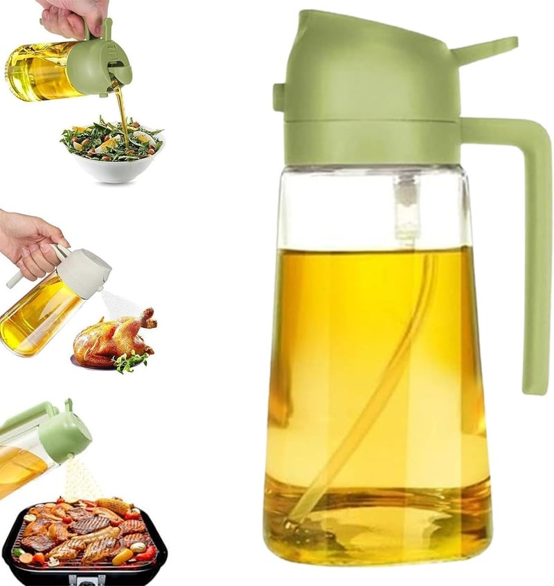 Faverito Claudelle 2-in-1 Glass Oil Dispenser Spray Bottle for Kitchen – 500ml Oil Sprayer for Cooking, Baking, Air Fryer, Salad, Frying & Vinegar | Leakproof Seasoning Bottle (Green) - Image 1