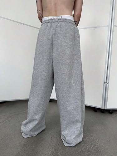 SHENHE Men's Baggy Pants Wide Leg Drawstring Waist Loose Sweatpants with Pockets Light Grey Medium - Image 2
