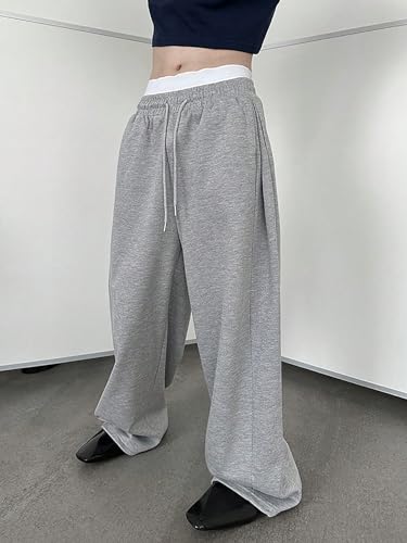 SHENHE Men's Baggy Pants Wide Leg Drawstring Waist Loose Sweatpants with Pockets Light Grey Medium - Image 3