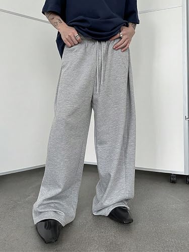 SHENHE Men's Baggy Pants Wide Leg Drawstring Waist Loose Sweatpants with Pockets Light Grey Medium - Image 4