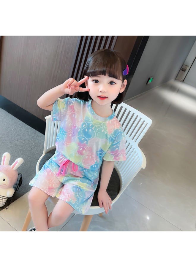 Summer Korean Style New Style Home Clothes For Boys And Girls Children Air-conditioning Clothes Thin Short-sleeved Sports All-match Top Set