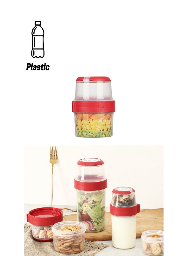Vermaney Double Layer Food Storage Container, Baby Food Storage Container, Portable Cups Cereal Cup Large Capacity Sealed Food Container for Salad Yogurt Milk Fruit Snack or Nut (310ml+360ml) - Image 1