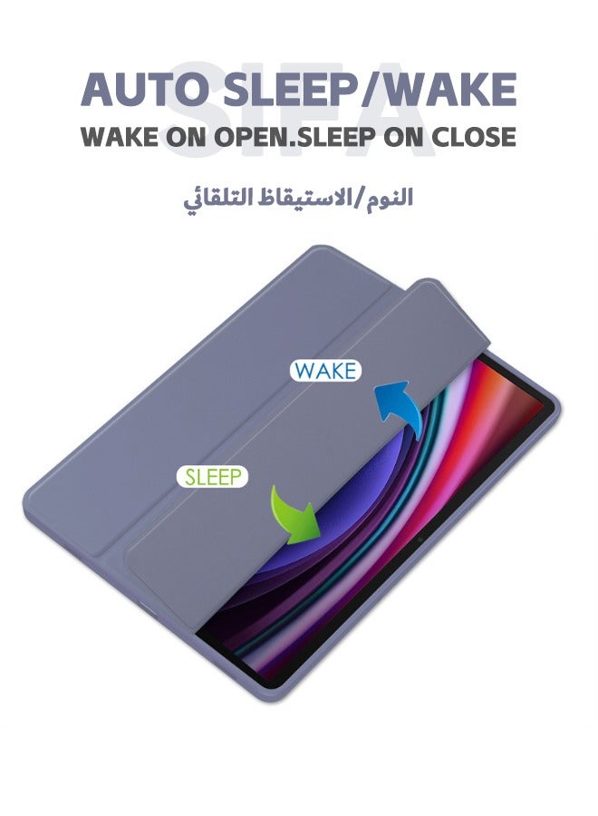 Samsung Galaxy Tab S9/S9 FE Case Cover, Trifold Flip Slim Leather with S Pen Holder, Auto Wake Sleep, Smart Magnetic Cover Clear Acrylic Back Shockproof Case for Samsung Tab S9/S9 FE 2023, Purple - Image 4