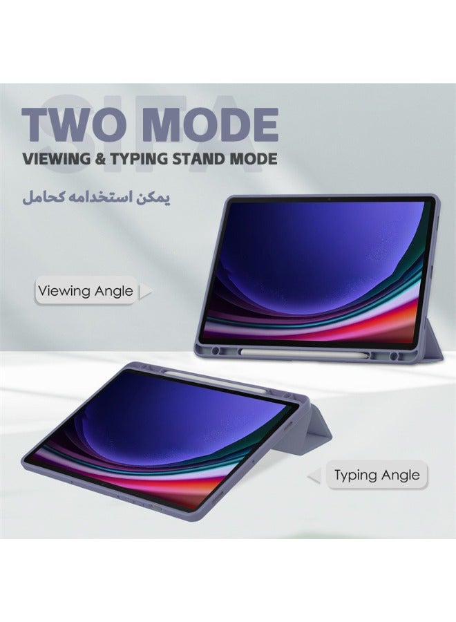 Samsung Galaxy Tab S9/S9 FE Case Cover, Trifold Flip Slim Leather with S Pen Holder, Auto Wake Sleep, Smart Magnetic Cover Clear Acrylic Back Shockproof Case for Samsung Tab S9/S9 FE 2023, Purple - Image 3