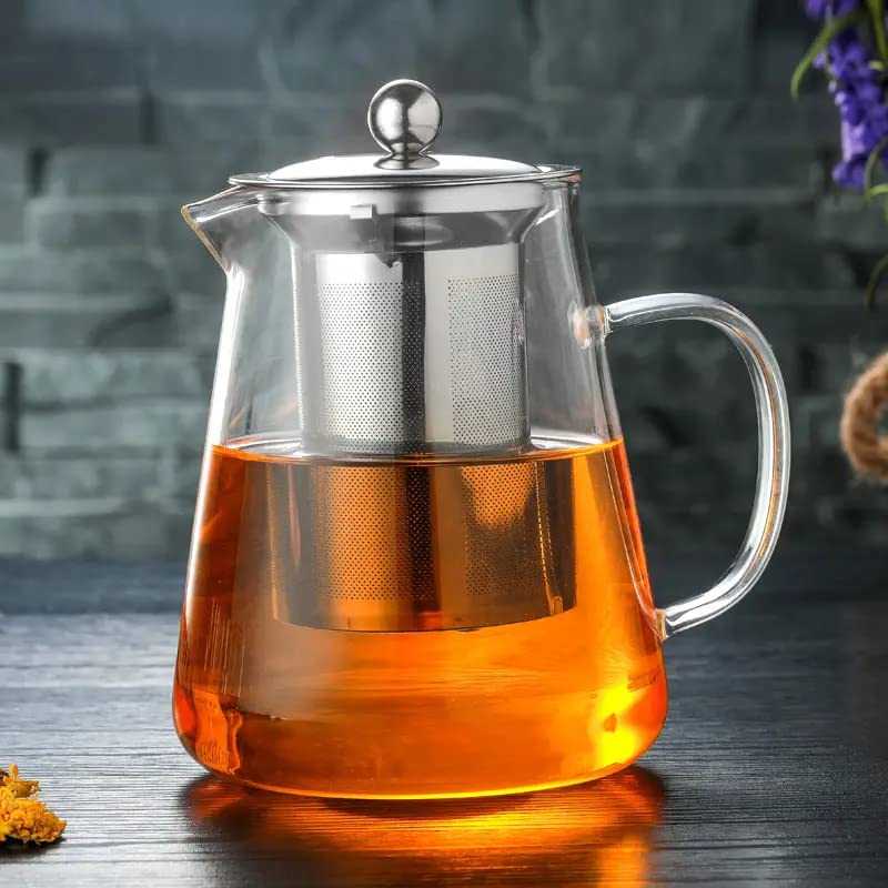 ZROY ENTERPRISE Borosilicate Glass Round Tea Pot with Heat Resistant Stainless Steel Infuser Perfect for Tea and Coffee Maker, Clear Glass Kettle (750 ML, Round Kettle) - Image 1