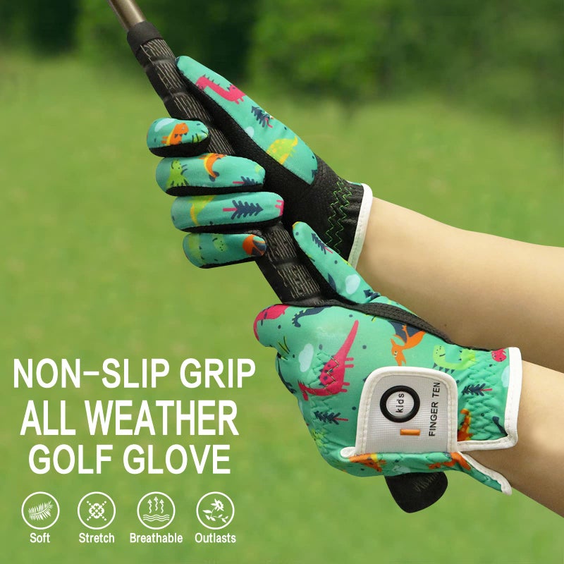 FINGER TEN Golf Gloves for Kids Boys Girls Both Left Right Hand Value 1 Pair, Toddler Junior Youth Golf Glove White Green Black (Green&Black, Medium) - Image 4
