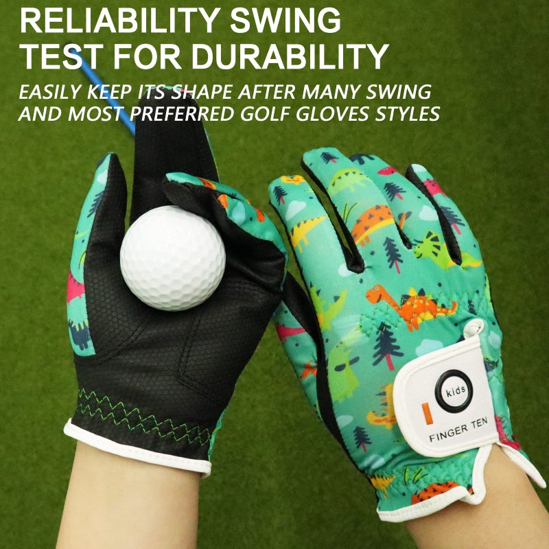 FINGER TEN Golf Gloves for Kids Boys Girls Both Left Right Hand Value 1 Pair, Toddler Junior Youth Golf Glove White Green Black (Green&Black, Medium) - Image 3
