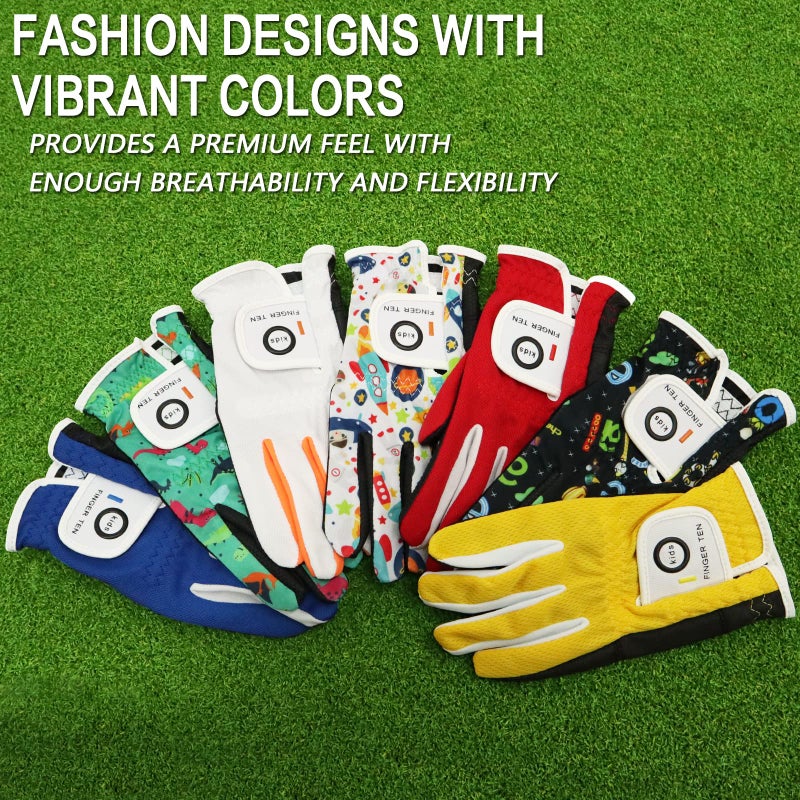 FINGER TEN Golf Gloves for Kids Boys Girls Both Left Right Hand Value 1 Pair, Toddler Junior Youth Golf Glove White Green Black (Green&Black, Medium) - Image 5