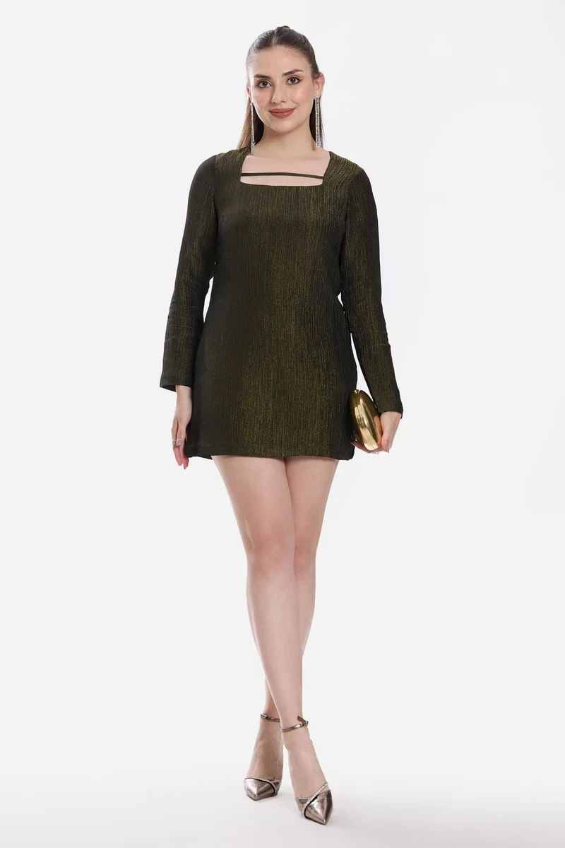 فيرجيو Solid Viscose A-Line Mini Dress for Women