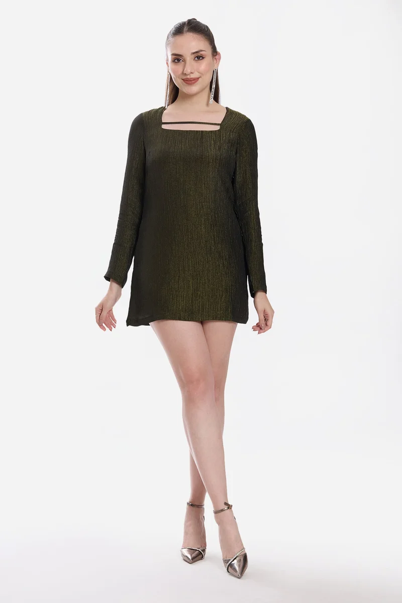 فيرجيو Solid Viscose A-Line Mini Dress for Women