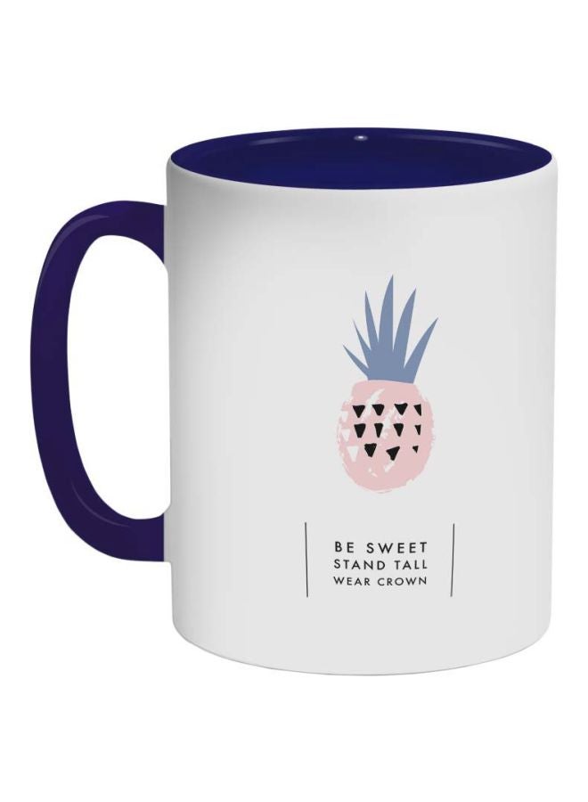 RYN Be Sweet Stand Tall Wear Crown Printed Coffee Mug Dark Blue/White/Pink 325ml