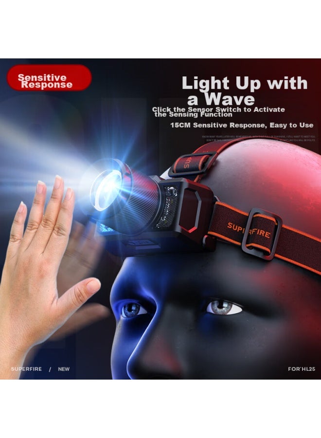 Supfire Headlamp, High Brightness, Long Battery Life, Rechargeable, Outdoor Night Fishing, Motion Sensor, Waterproof, Work Light, Mining Headlamp, Fishing Light - Image 4