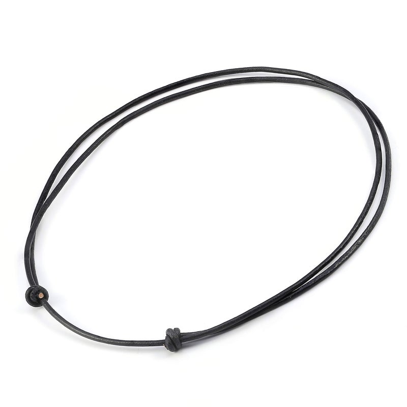 POTESSA Black Leather Cord Choker Necklace Double Knotted Adjustable Necklace Minimalist Jewelry for Women Men Unisex - Image 1