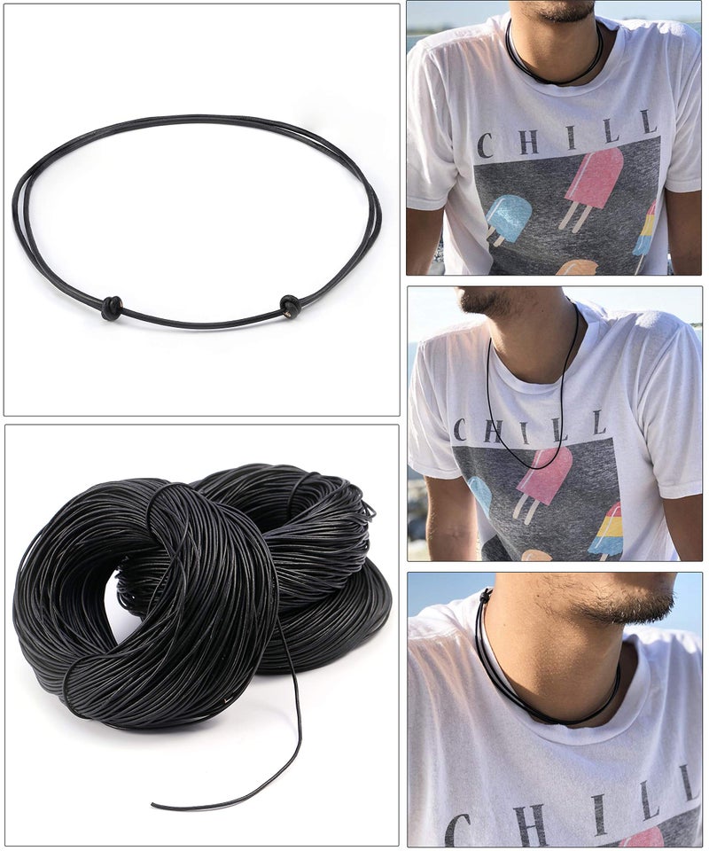 POTESSA Black Leather Cord Choker Necklace Double Knotted Adjustable Necklace Minimalist Jewelry for Women Men Unisex - Image 3