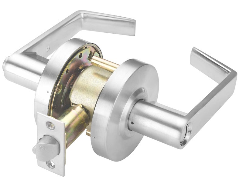 CLG HARDWARE Commercial Lever Door Lock HeavyDuty Locking Door Handle Designer Door Handles Cylindrical Lever Lock NonHanded Grade 2 Industrial Door Handle 26D Satin Chrome PrivacyBathroom