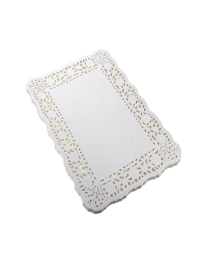 LJY 100 Pieces White Lace Rectangle Paper Doilies Cake Packaging Pads Wedding Tableware Decoration (10.5" x 14.5") - Image 1