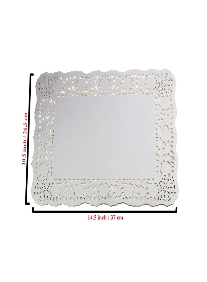 LJY 100 Pieces White Lace Rectangle Paper Doilies Cake Packaging Pads Wedding Tableware Decoration (10.5" x 14.5") - Image 2