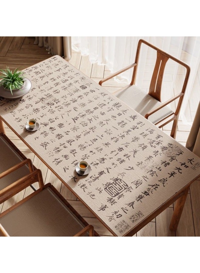 Lanting Collection Chinese Leather Table Mat Chinese Style Zen Calligraphy Tablecloth Writing Mat Waterproof Study Tea Mat-Color:50*100cm-Pattern:A6136 Lanting Preface-khaki - Image 1