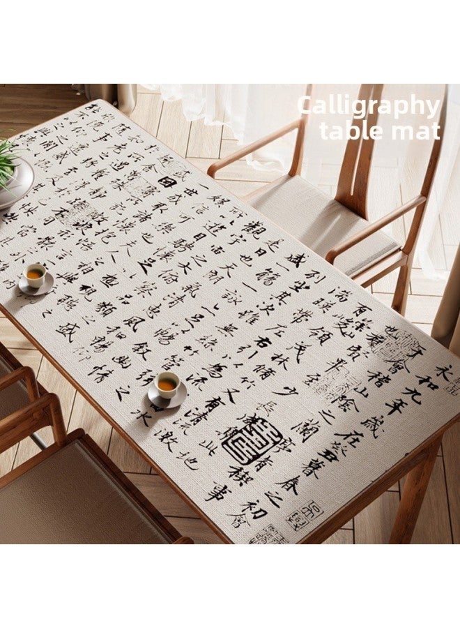 Lanting Collection Chinese Leather Table Mat Chinese Style Zen Calligraphy Tablecloth Writing Mat Waterproof Study Tea Mat-Color:50*100cm-Pattern:A6136 Lanting Preface-khaki - Image 2