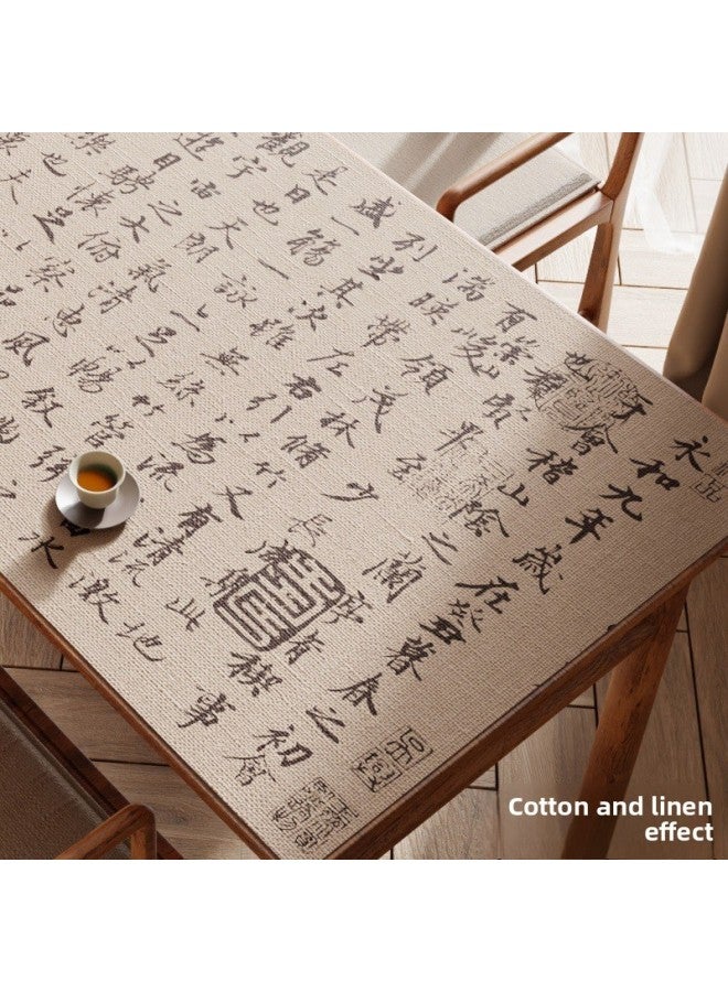 Lanting Collection Chinese Leather Table Mat Chinese Style Zen Calligraphy Tablecloth Writing Mat Waterproof Study Tea Mat-Color:50*100cm-Pattern:A6136 Lanting Preface-khaki - Image 4