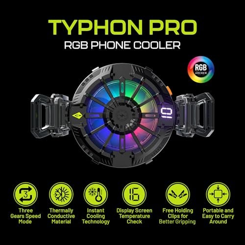 Archer Tech Lab Universal Mobile Phone Cooler for Gaming with Instant Turbo Cooling Fan, Thermal Conductive Pad, 3 Speed Gear & Display, Extra Clips, 2 Finger Sleeves, iPhone & Android (Typhon Pro) - Image 2