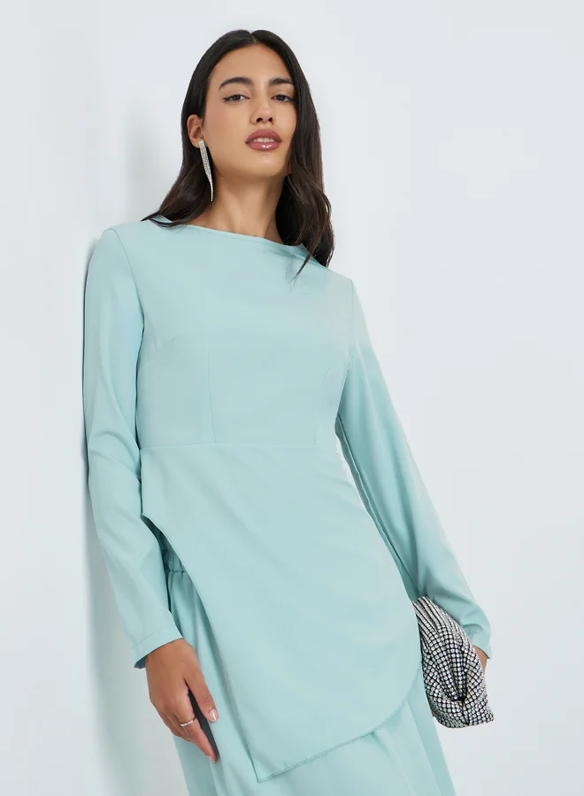 ستايلي مجموعة من تنورة ماكسي وبلوزة بحافة غير متماثلة