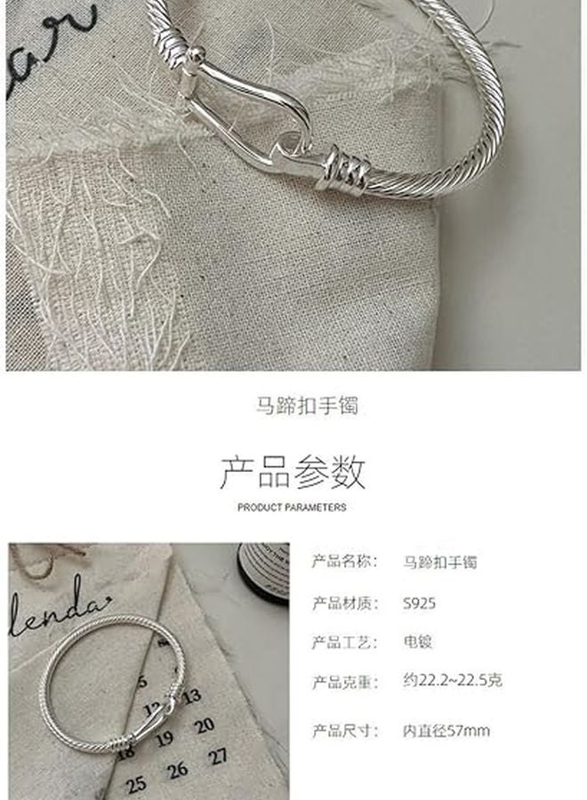 S925 فضة استرليني على شكل حذوة حصان U سلك ملتوي سوار بسيط سوار معصم متين متوسط - Image 2