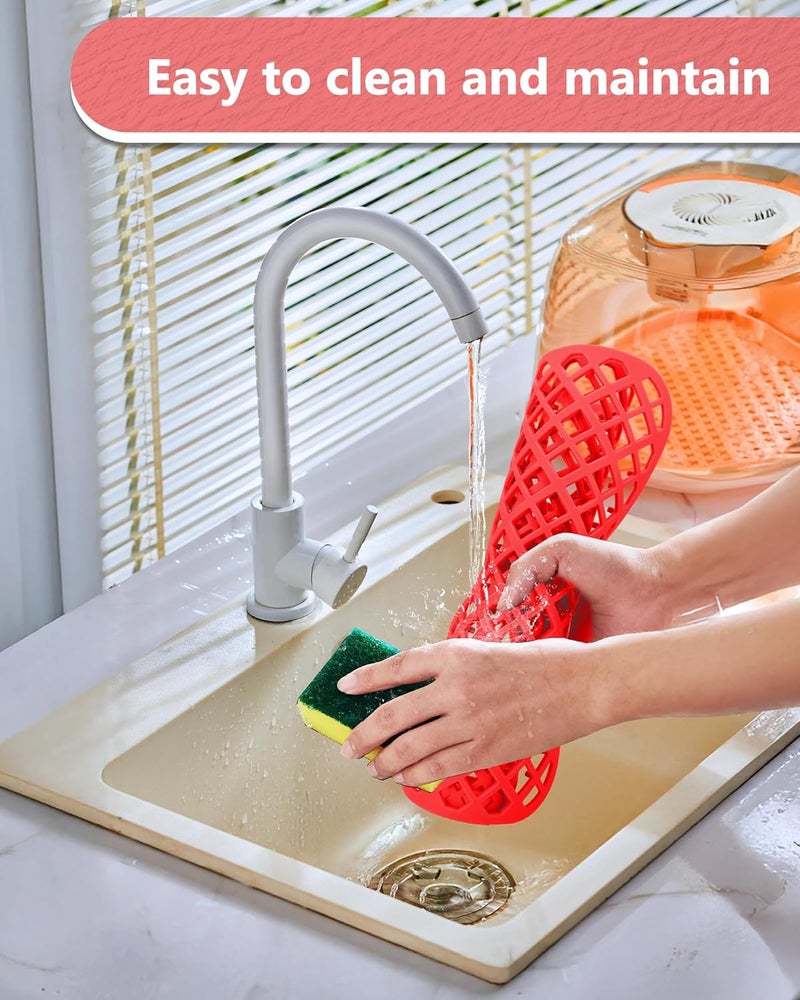 BEHOK Store 2 Pack Silicone Sink Protector for Kitchen Sink, Lozenge Pattern 12 x 11" Sink Grid Mat Silicone Protectors, Center Drain, Red - Image 2