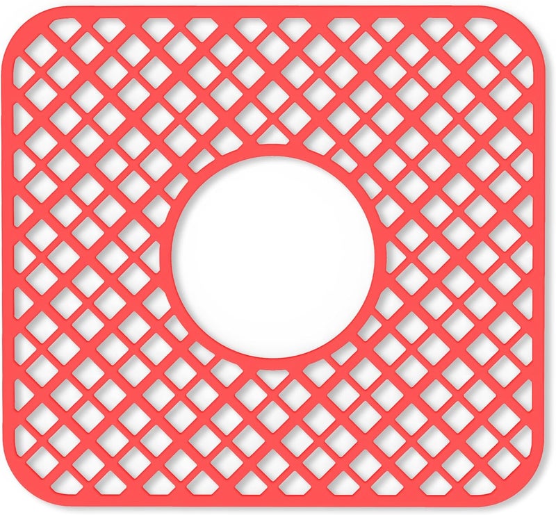 BEHOK Store 2 Pack Silicone Sink Protector for Kitchen Sink, Lozenge Pattern 12 x 11" Sink Grid Mat Silicone Protectors, Center Drain, Red - Image 1