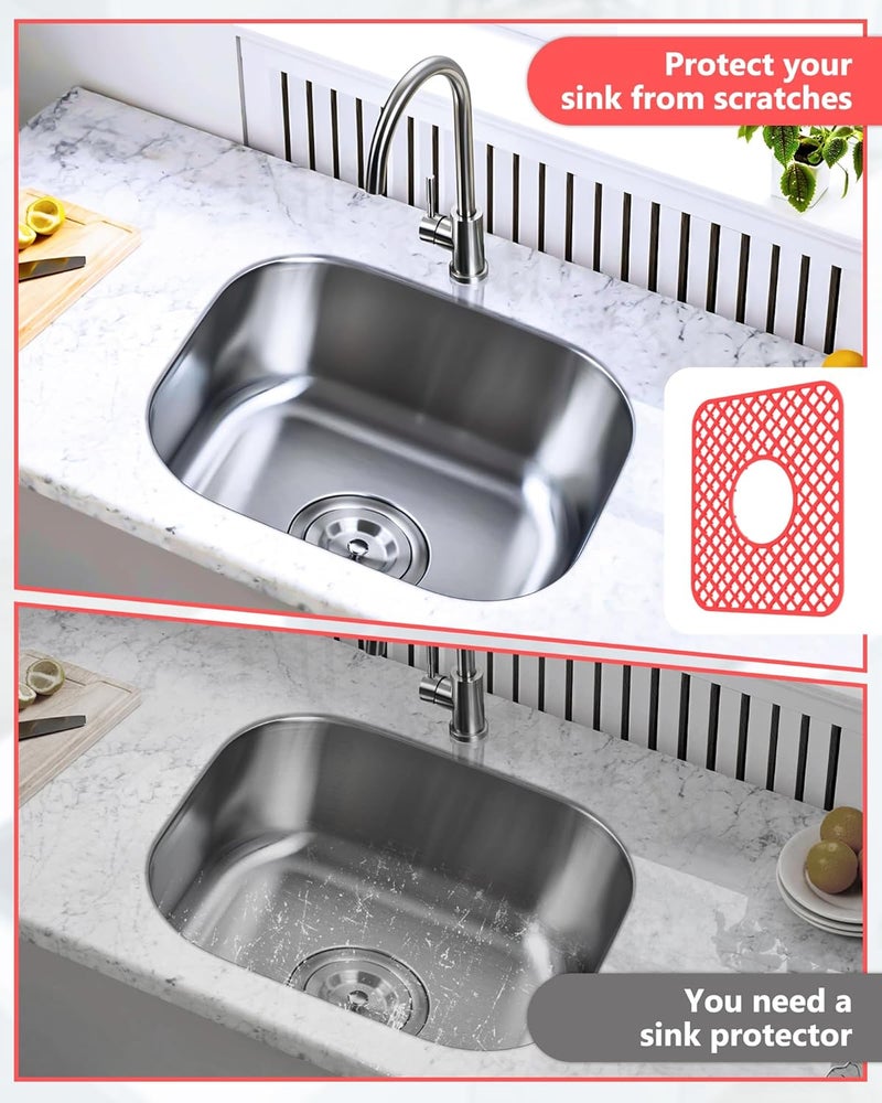 BEHOK Store 2 Pack Silicone Sink Protector for Kitchen Sink, Lozenge Pattern 12 x 11" Sink Grid Mat Silicone Protectors, Center Drain, Red - Image 5