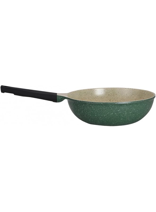 LAHOYA Ceramic Coated Wok Pan 28Cm 3.9L Green Aluminum Marble Nonstick Coating |Made In Saudi